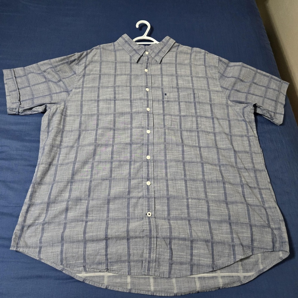 IZOD Shirt Mens 2XL Tall Blue 100% Cotton Check Short Sleeve Button Up Casual
